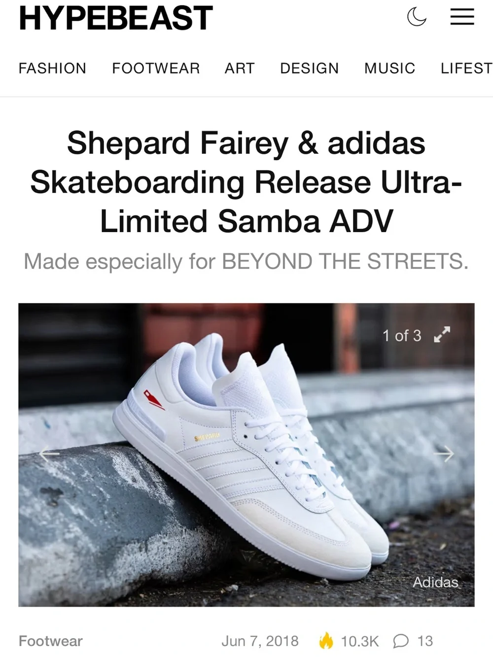 Limited edition Shepard Fairey Samba ADV Skate Shoe